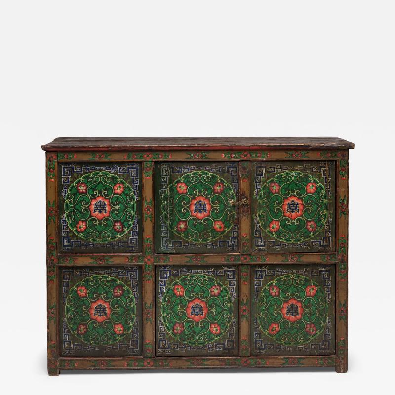 Tibetan Green Red Poppy Cabinet