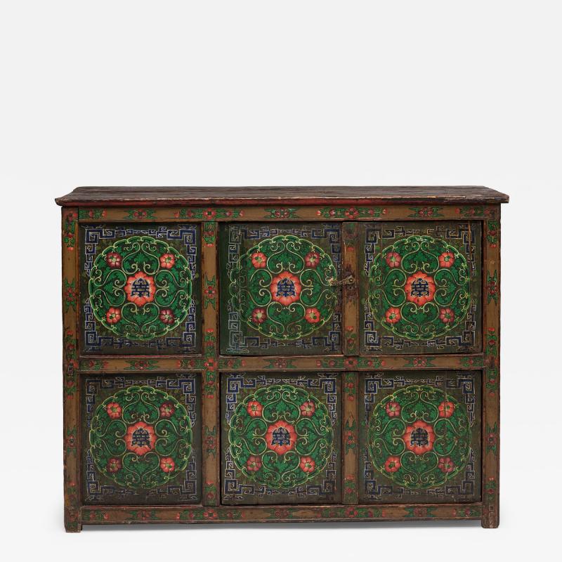 Tibetan Green Red Poppy Cabinet
