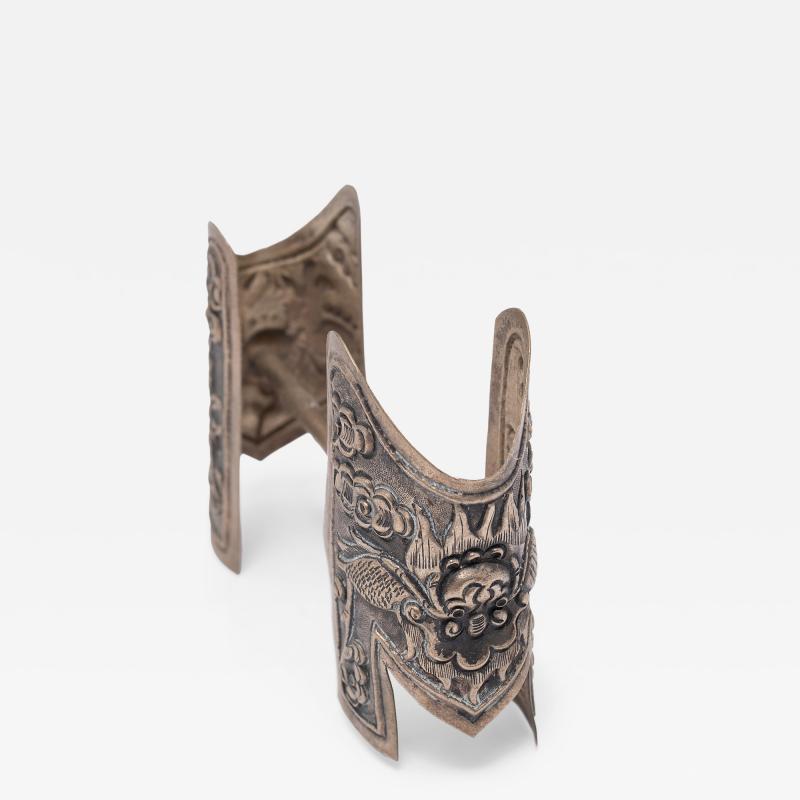 Tibetan Repouss Silver Fitting with Dragons