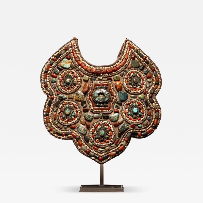 Tibetan antique Pectoral Turquoise and Fossil Coral from Himalaya