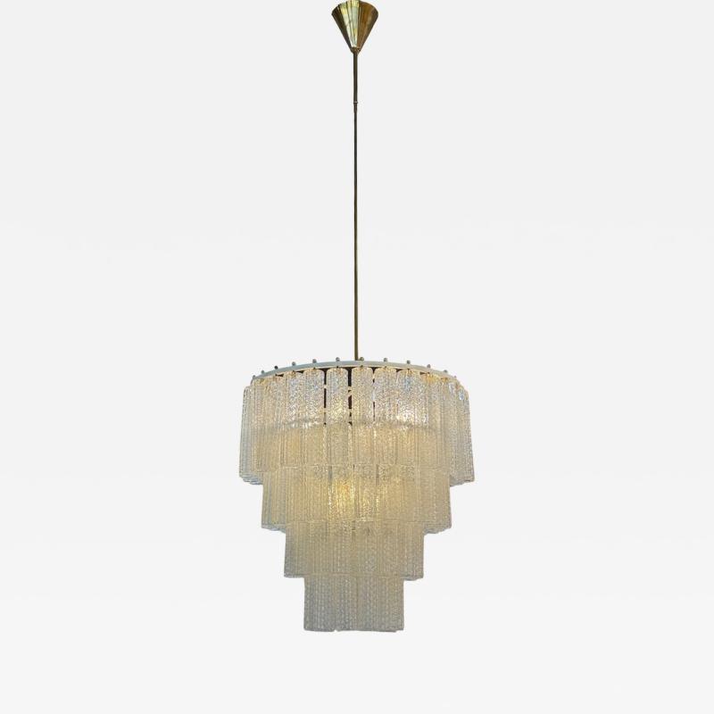 Tiered Textured Murano Glass and Brass Chandelier 1970s
