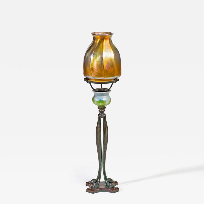 Tiffany Studios Decorated Candlestick with Favrile Glass Shade