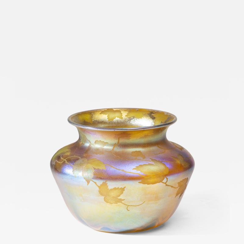 Tiffany Studios Gold Iridescent Tiffany Favrile Glass Vase with Intaglio Motif