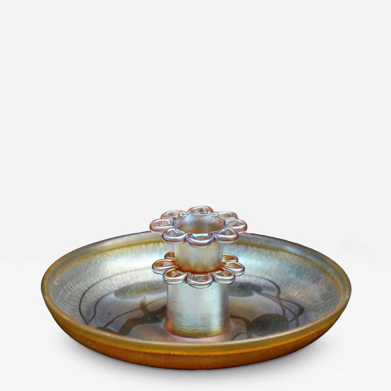 Tiffany Studios L C Tiffany Favrile Iridescent Gold Flower and Vine Bowl