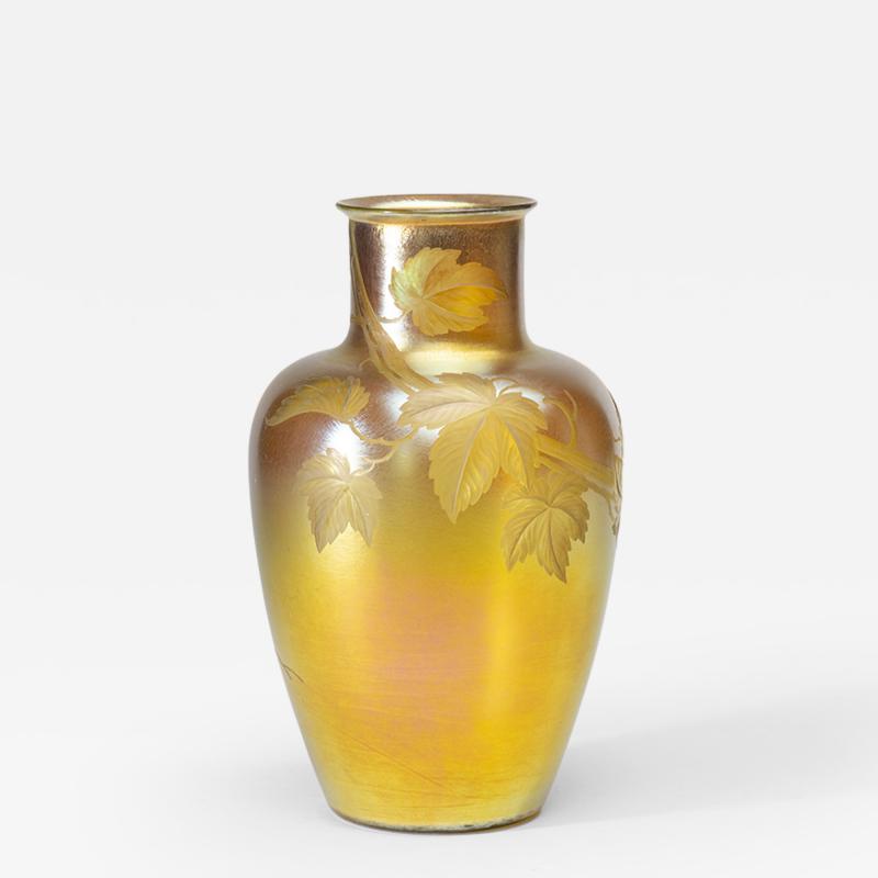 Tiffany Studios Large Gold Iridescent Vase with Intaglio Decoration