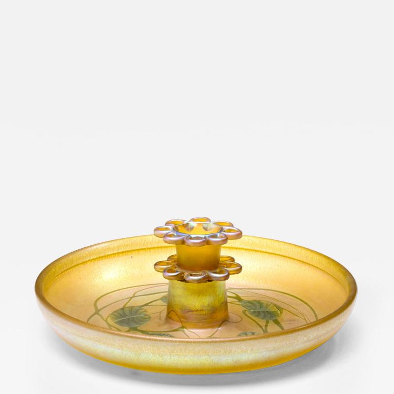 Tiffany Studios Leaf and Vine Favrile Glass Flower Bowl Centerpiece with Frog