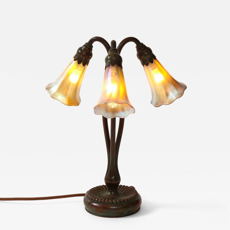 Tiffany Studios Three Light Lily Tiffany Table or Desk Lamp