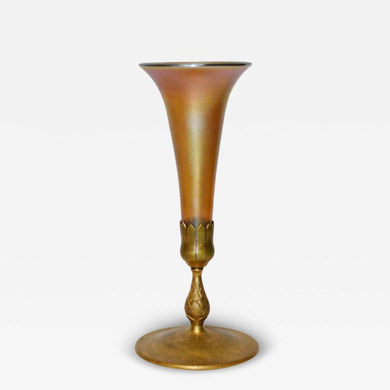 Tiffany Studios Tiffany Studios Favrile Glass Trumpet Vases on Bronze Bases