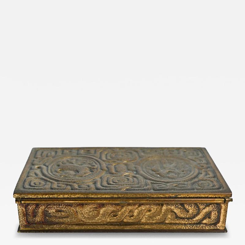 Tiffany Studios Tiffany Studios Gilt Bronze Zodiac Pattern Dor Stamp Box