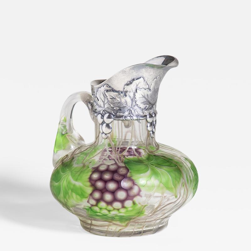 Tiffany Studios Wheel Carved Favrile Glass Claret Pitcher with Sterling Silver Mount