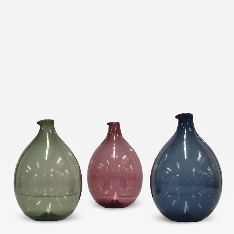 Timo Sarpaneva Set of Three Blue Green and Violet Bird bottles Timo Sarpaneva Iittala 1950s