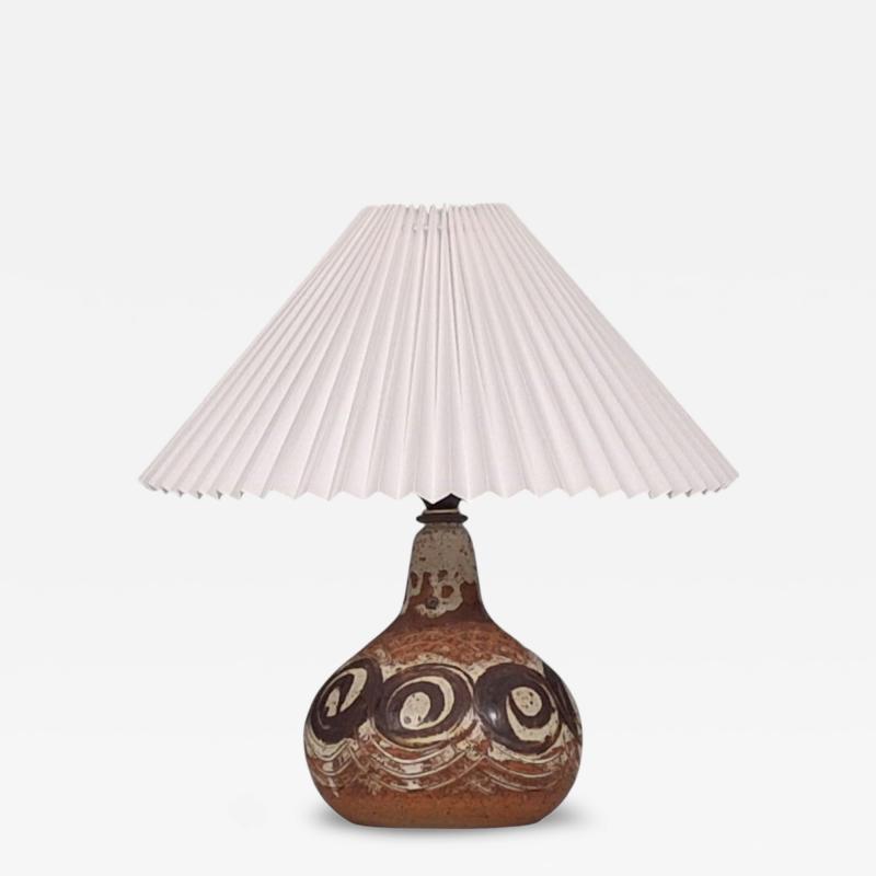 Tingkeramik F lle Table Lamp Brown and Cream Stoneware Denmark 1970s