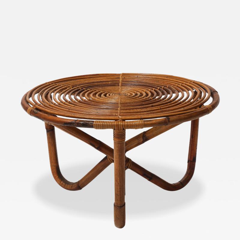Tito Agnoli Bt 2 Round Bamboo and Rattan Coffee Table by Tito Agnoli for Bonacina