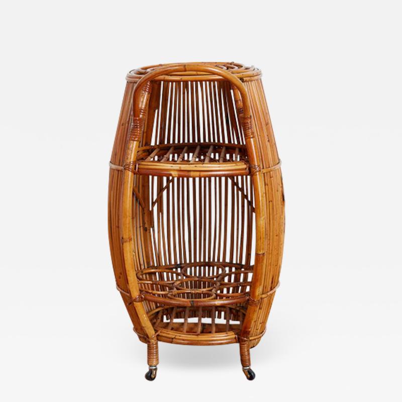 Tito Agnoli ITALIAN ROUND BAMBOO BAR CART