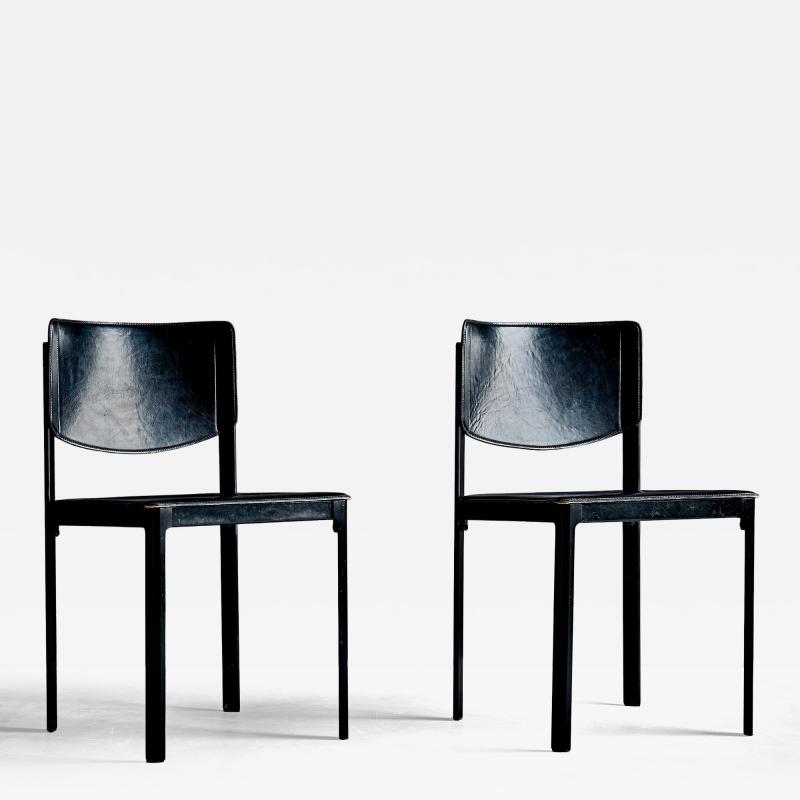 Tito Agnoli Pair of black Leather Chairs by Tito Agnoli for Matteo Grassi