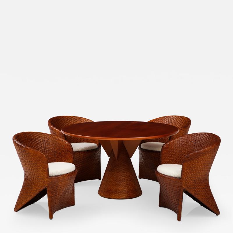 Tito Agnoli Rare Carabou Dining Set in Rattan and Cherry Wood by Bonacina