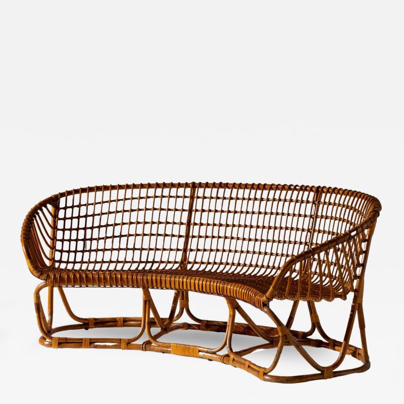 Tito Agnoli Tito Agnoli bamboo and rattan curved sofa for Bonacina Italy 1950s