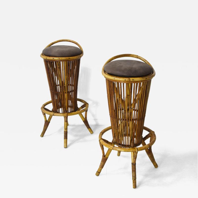Tito Agnoli Tito Agnoli set of two bamboo stools 1960s