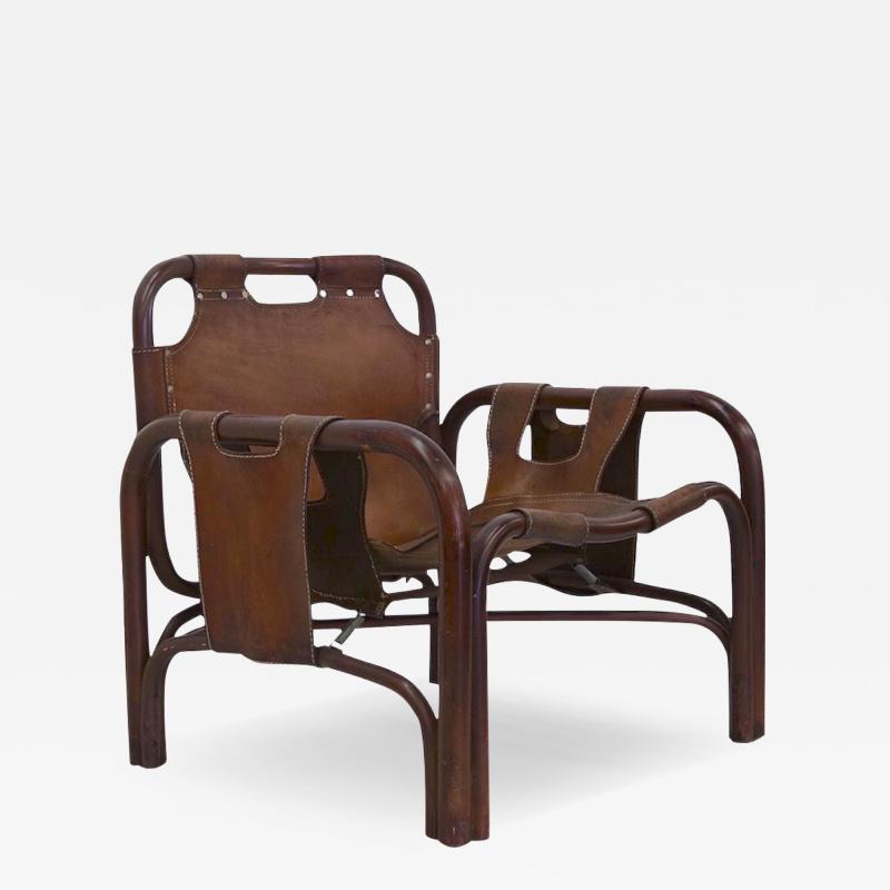 Tito Agnoli Vintage safari armchair in bamboo and leather by Tito Agnoli for Bonacina 1960s