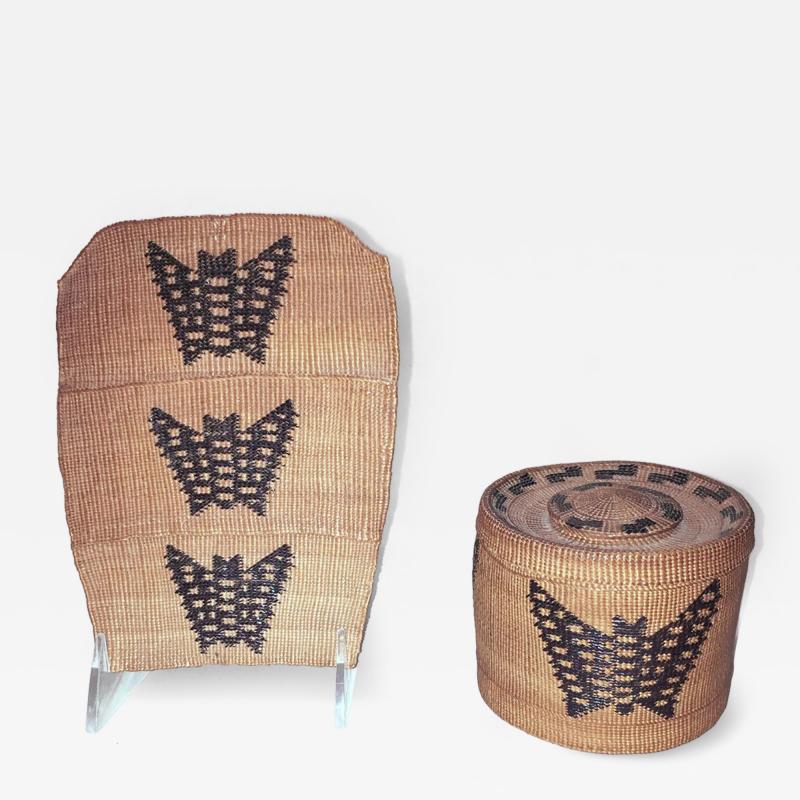 Tlingit lidded rattletop basket and wall pocket