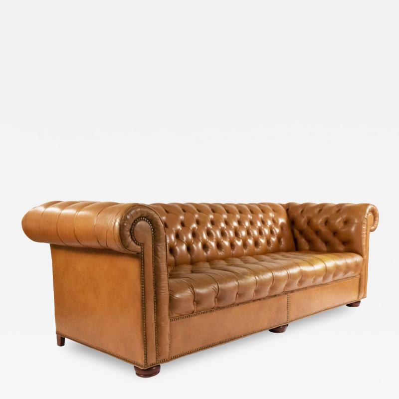 Tobacco Brown Leather Chesterfield Sofa