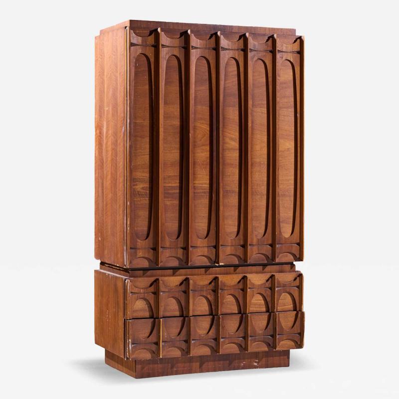 Tobago Brutalist Mid Century Walnut Armoire Dresser