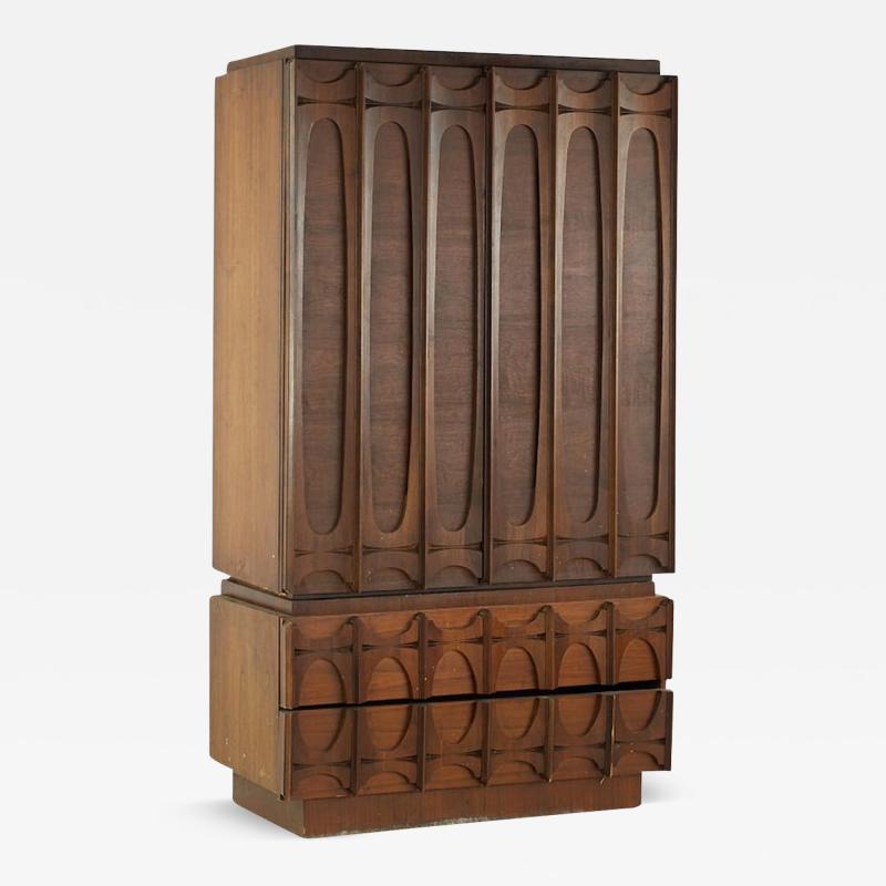 Tobago Brutalist Mid Century Walnut Armoire Highboy Dresser