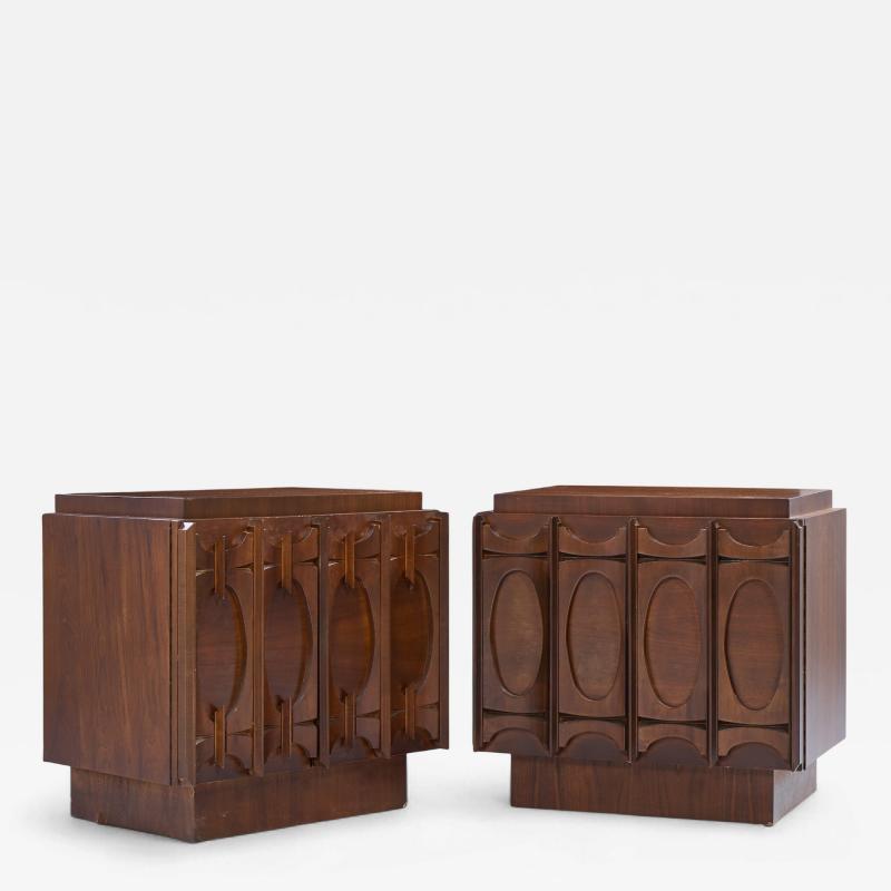 Tobago Brutalist Mid Century Walnut Nightstands Pair