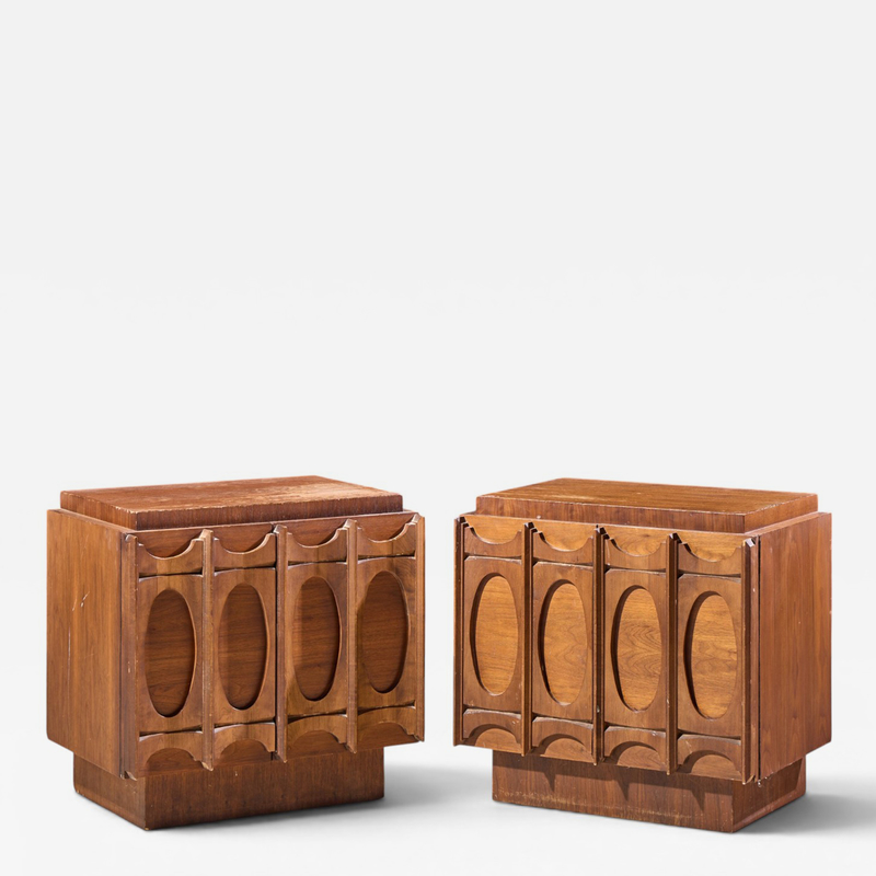 Tobago Brutalist Mid Century Walnut Nightstands Pair