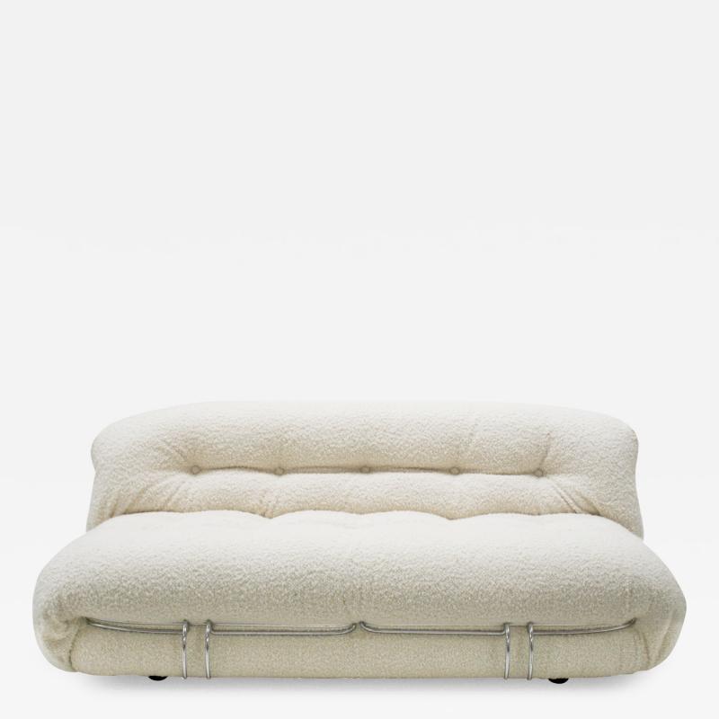 Tobia Scarpa Mid Century Modern Tobia Scarpa White Boucl Wool Soriana Italian Sofa 1960s