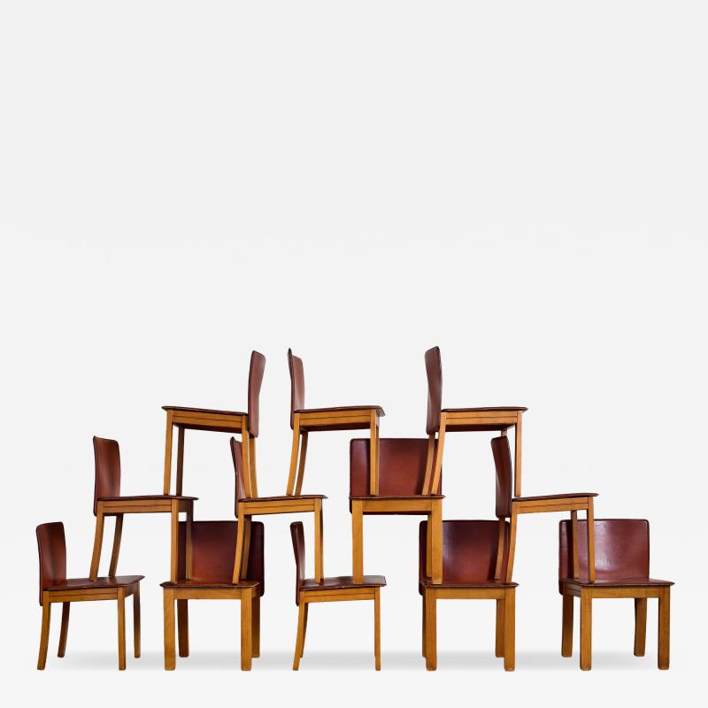 Tobia Scarpa Set of 12 Tobia Scarpa Style Leather Dining Chairs