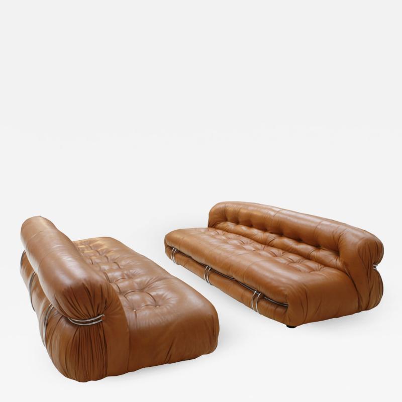 Tobia Scarpa Tobia Scarpa And Edited By Cassina Pair Of Brown Leather Soriana Sofas Italy 60