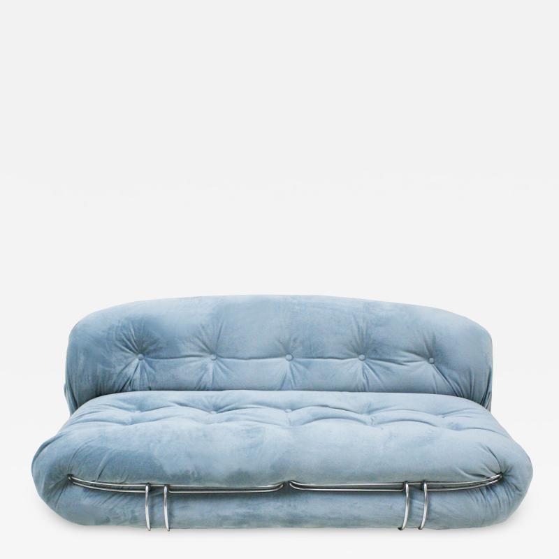 Tobia Scarpa Tobia Scarpa Mid Century Modern Blue Cotton Velvet Soriana Italian Sofa