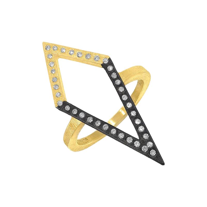 Todd Reed Brilliant White Diamond Yellow Gold Patina Silver Open Kite Ring Todd Reed 2021