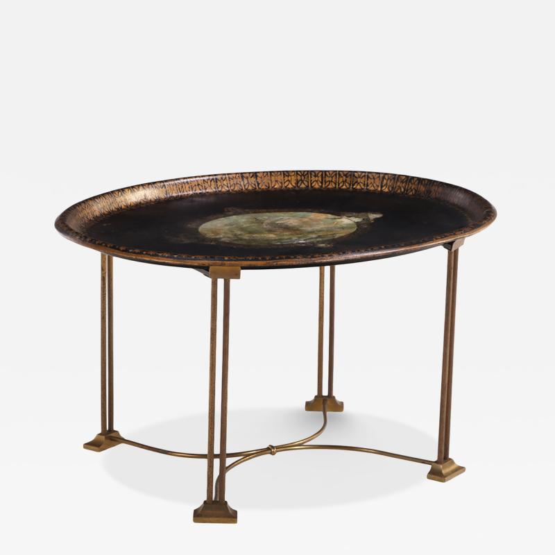 Toile Tray Top Table with Bronze Base C 1940