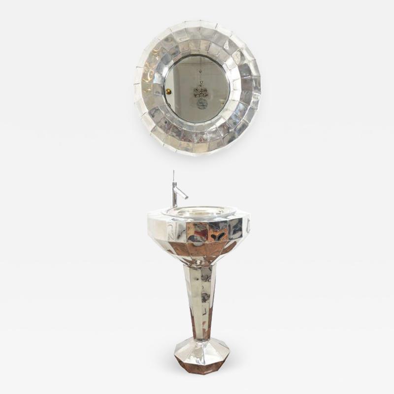 Tom Dixon Tom Dixon Faceted Steel Pedestal Basin and Mirror