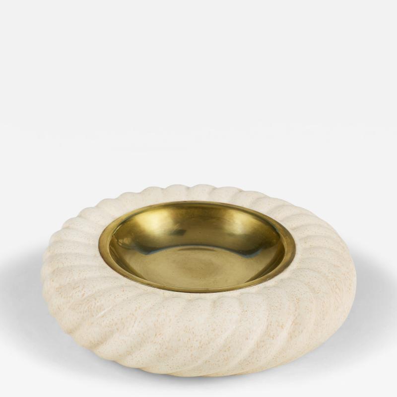 Tomasso Barbi Italian 1970s ceramic and brass pocket vide poche cathall Signed Tomasso Barbi