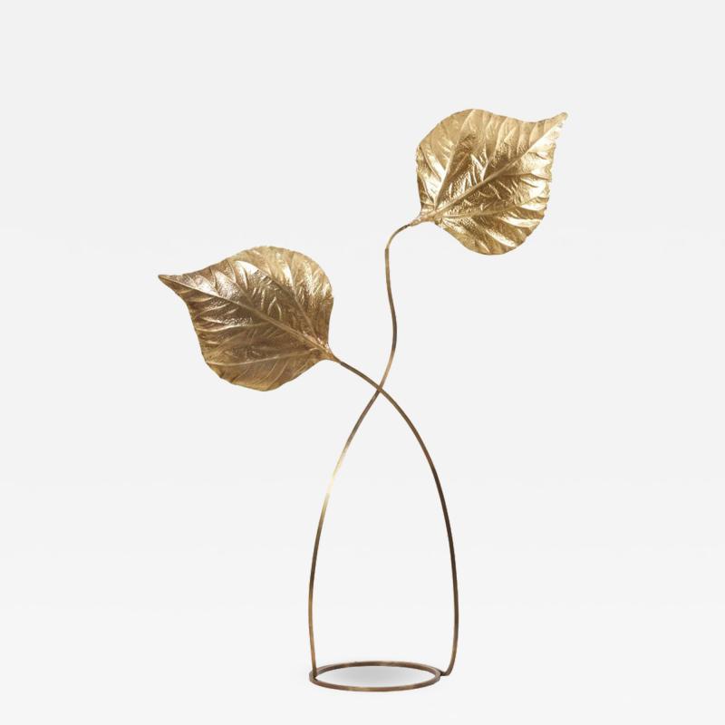 Tommaso Barbi 1 of 2 Huge Two Rhubarb Leaves Brass Floor Lamp by Tommaso Barbi