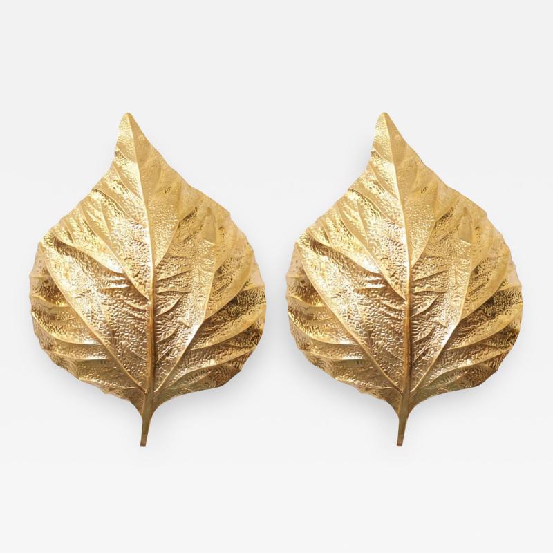 Tommaso Barbi 1 of 4 Huge Rhubarb Leaf Brass Wall Lights or Sconces by Tommaso Barbi