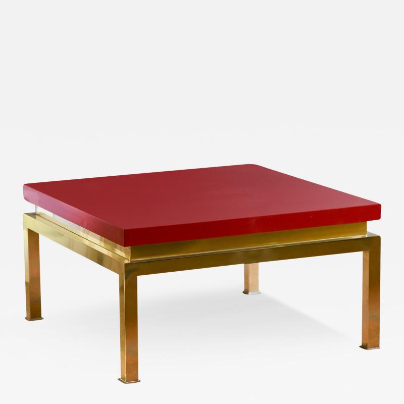 Tommaso Barbi China red lacquered coffee table with brass structure Tommaso Barbi Italy 1980