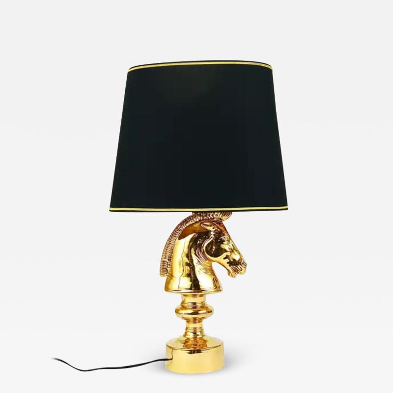 Tommaso Barbi Golden Hollywood Regency Horse Sculpture Table or Side Lamp Italy 1970s