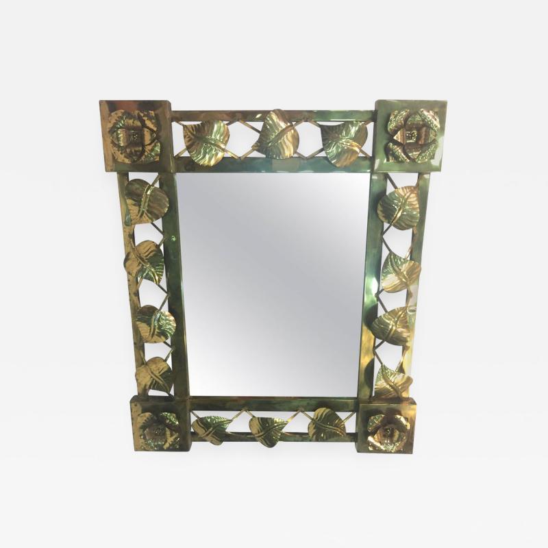 Tommaso Barbi HAND FORMED BRASS LEAF AND FLOWER MODERN MIRROR