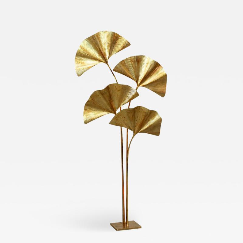 Tommaso Barbi Huge Four Ginkgo Leaf Brass Floor Lamp by Tommaso Barbi