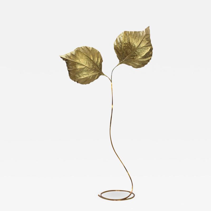 Tommaso Barbi Huge Two Rhubarb Leaves Brass Floor Lamp by Tommaso Barbi