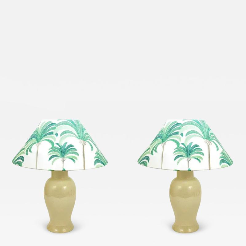 Tommaso Barbi Pair Tommaso Barbi Riviera Palm Tree 1970s Table Lamps With Matching Pillows