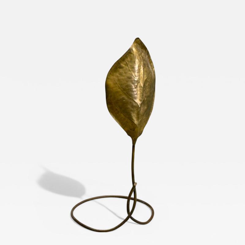 Tommaso Barbi Tomasso Barbi Patinated Brass Ginko Leaf Floor Lamp Italy 1970s