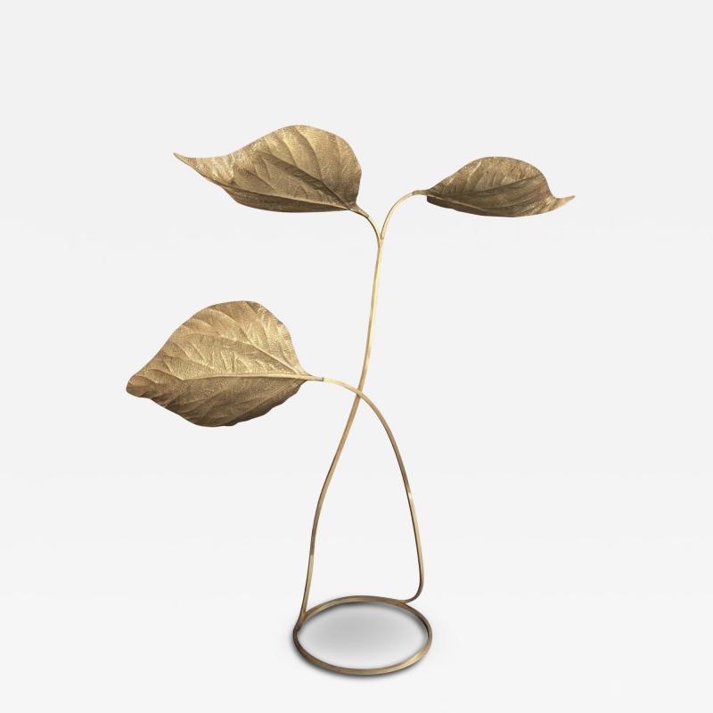 Tommaso Barbi Tommaso Barbi Three Leaves Rhubarb Brass Floor Lamp Bottega Gadda Italy 1970s