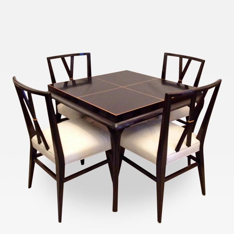 Tommi Parzinger Card or Small Dining Table Four Double X Back Chairs