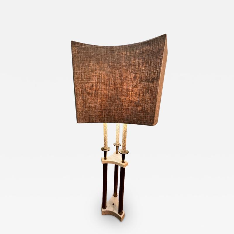 Tommi Parzinger MID CENTURY MODERN BRASS AND MARBLE LAMP WITH ORIGINAL UNUSUAL SHADE