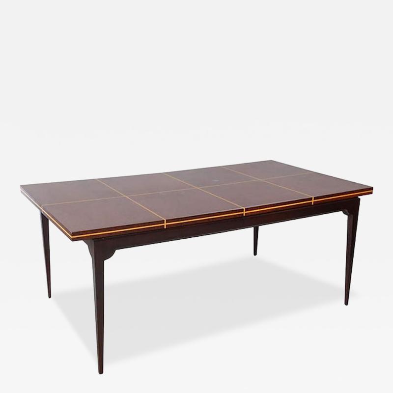 Tommi Parzinger Modern Mahogany and Maple Parquetry Inlaid Dining Table by Tommi Parzinger